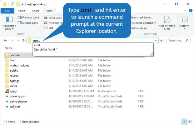 Windows Explorer - click cmd in the address bar